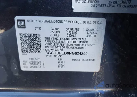 2022 Chevrolet Silverado 1500 4Wd Short Bed Lt Trail Boss z USA, uszkodzony, nr VIN 3GCUDFED0NG634299